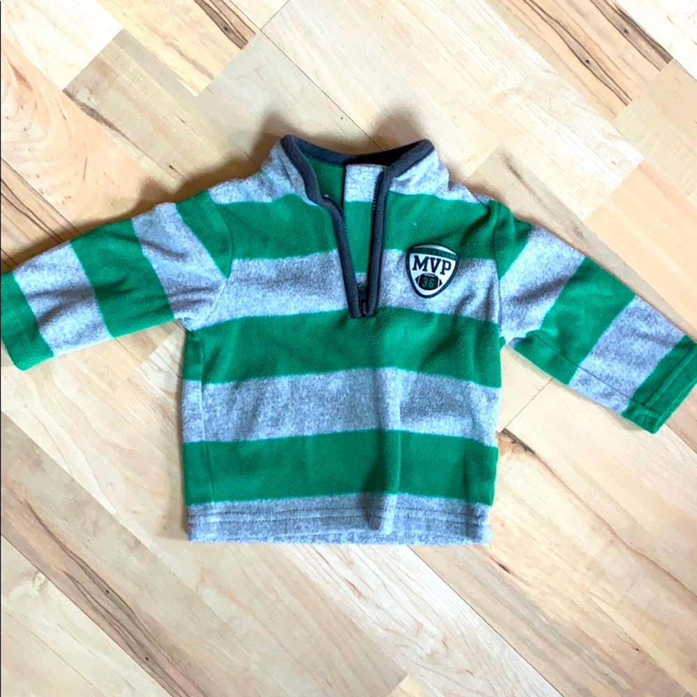 3 Month Carter’s Fleece MVP w green & gray stripes
